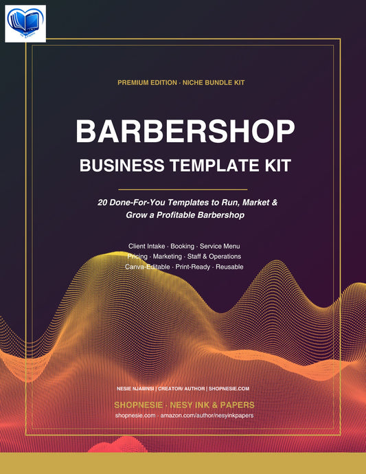 Barbershop Business Template Kit | 20 Editable Canva Templates for Barbershops | Client Intake, Service Menu, Booking, Pricing, Marketing & Operations | Premium Edition