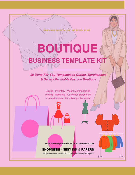 Boutique Business Template Kit | 20 Editable Canva Templates for Fashion Boutique Owners | Inventory, Buying, Pricing, Visual Merchandising, Marketing & Operations | Premium Edition