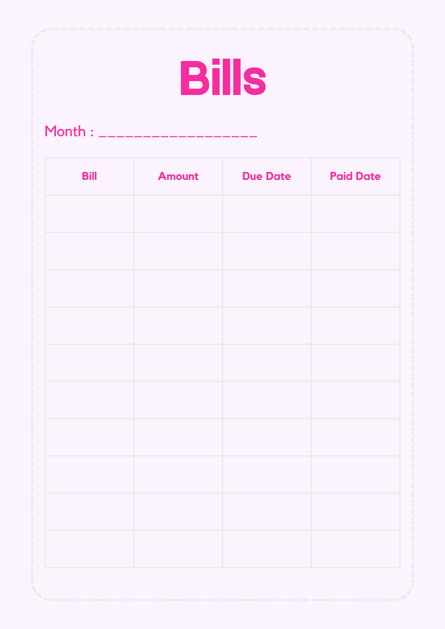 PINK MONTHLY BUDGET PLANNER