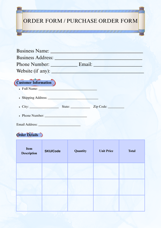 ORDER FORM / PURCHASE ORDER FORM