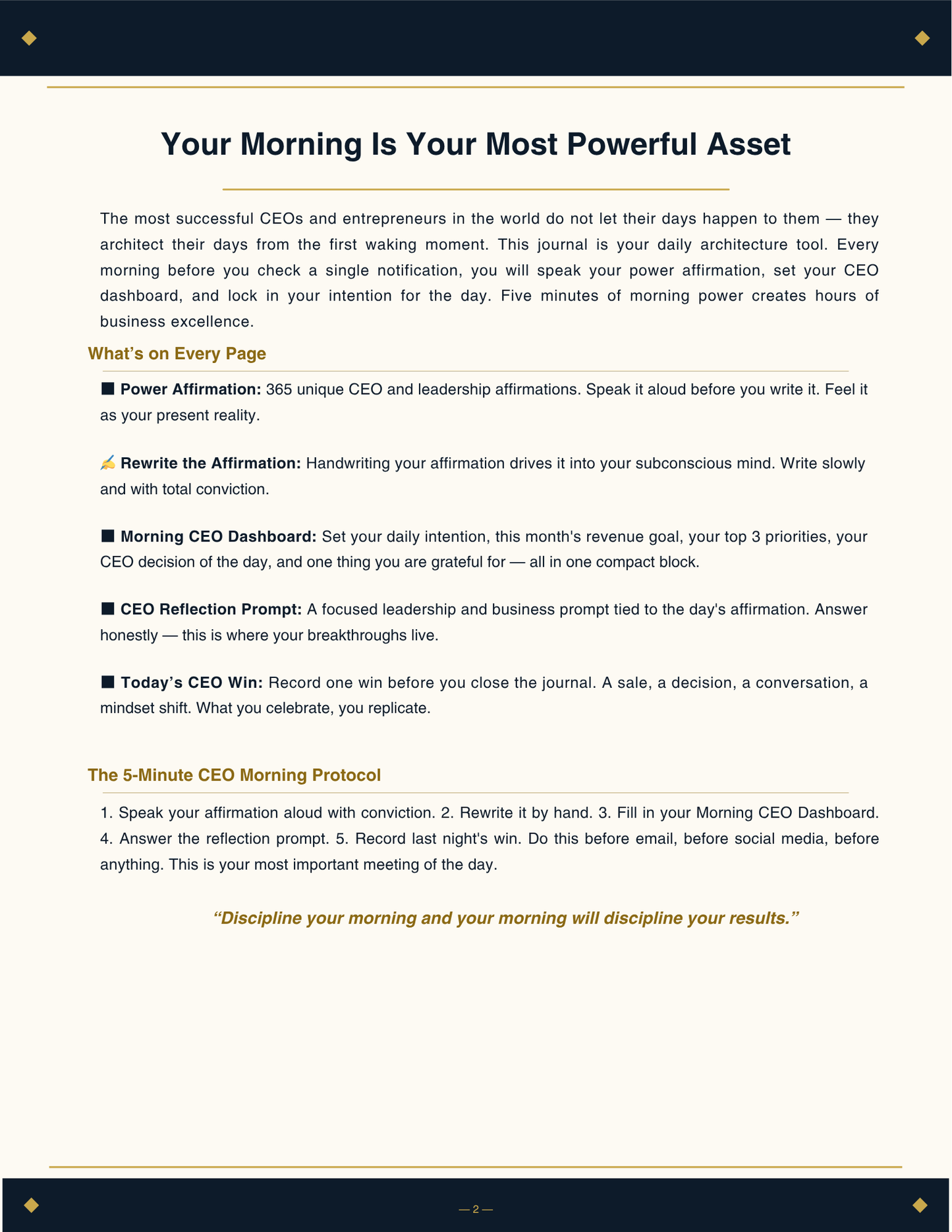 CEO Morning Power Journal — 365-Day Printable Affirmation Journal for Entrepreneurs & Small Business Owners | Daily Mindset, Revenue Goals & Leadership Planner | PDF Instant Download
