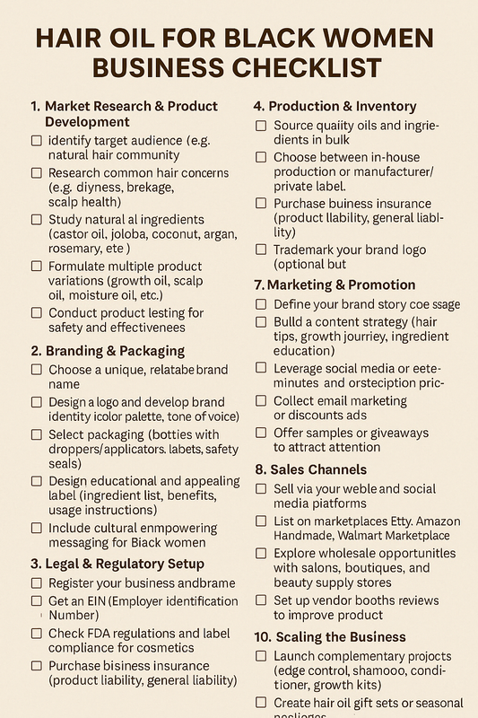 HAIR OIL FOR BLACK WOMEN BUSINESS CHECKLIST