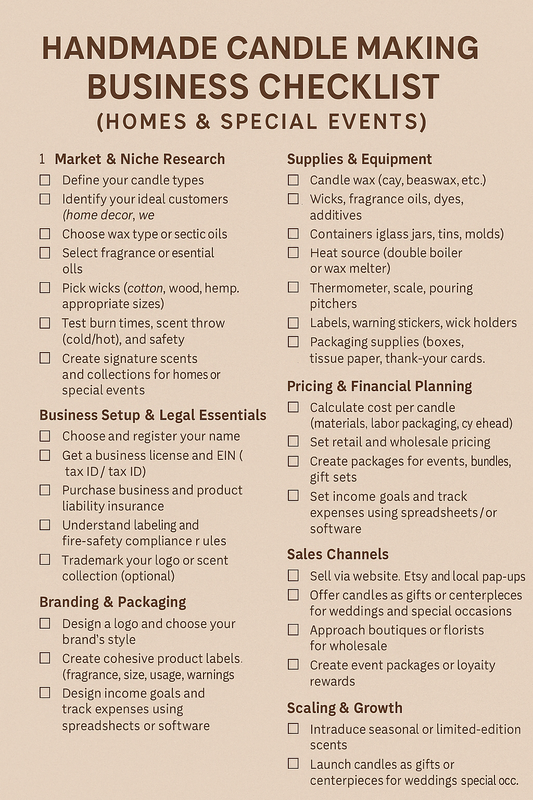 HANDMADE CANDLE MAKING BUSINESS CHECKLIST