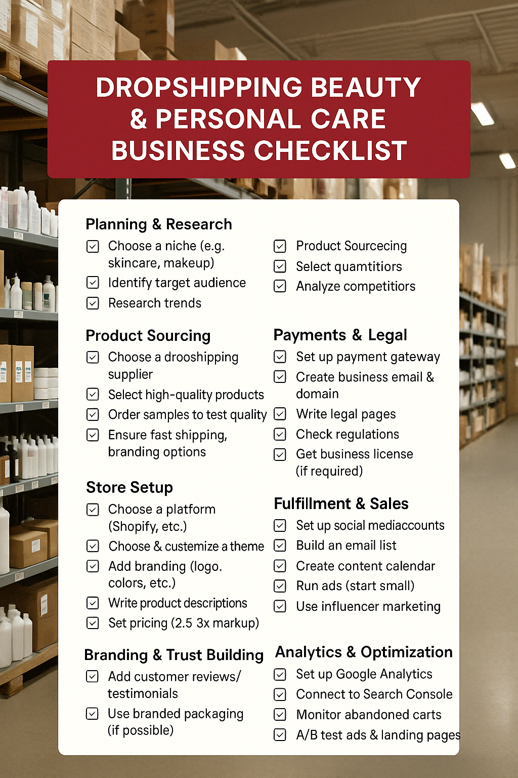 DROPSHIPPING BEAUTY & PERSONAL CARE BUSINESS CHECKLIST