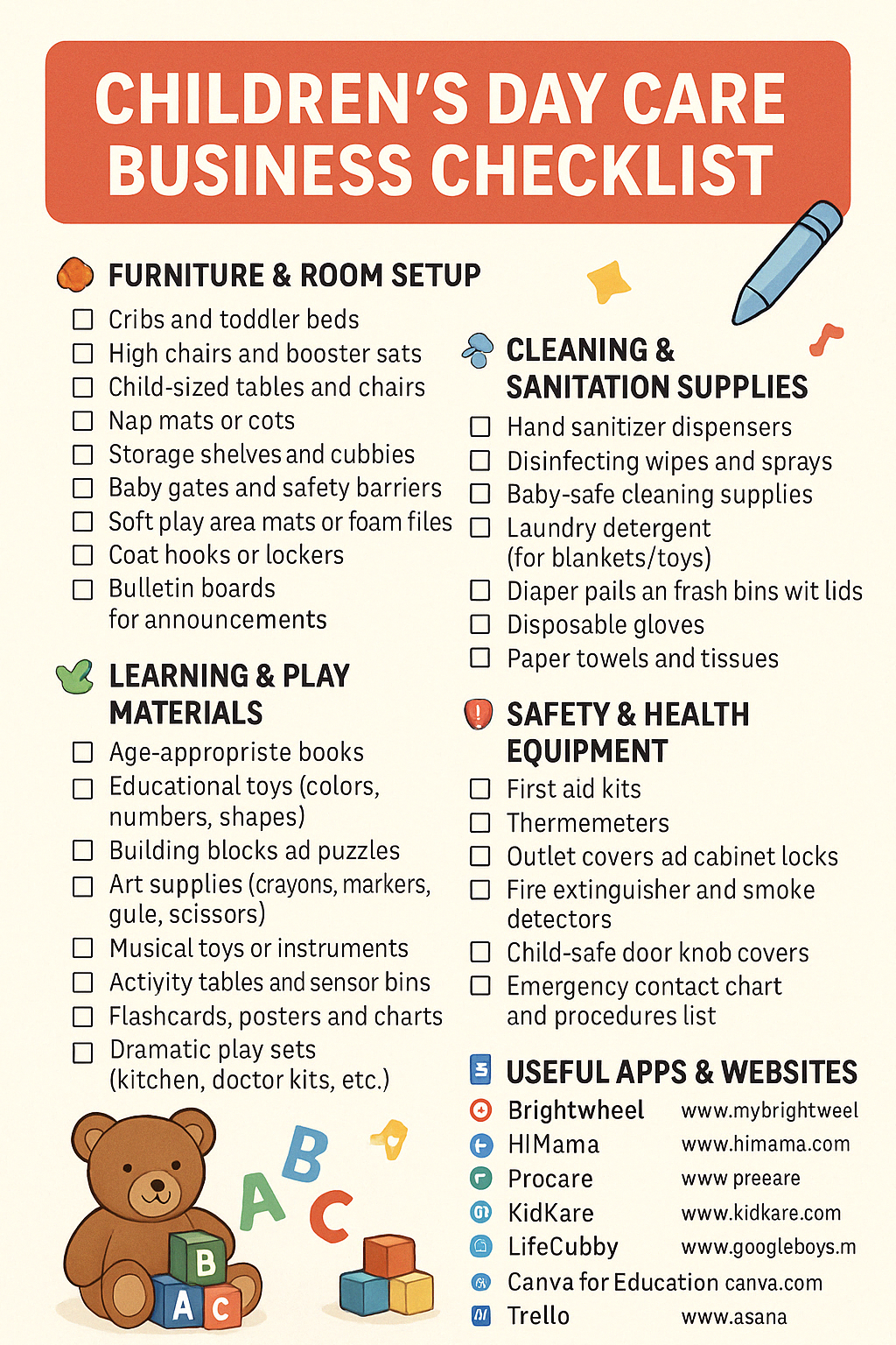 CHILDREN’S DAY CARE BUSINESS CHECKLIST