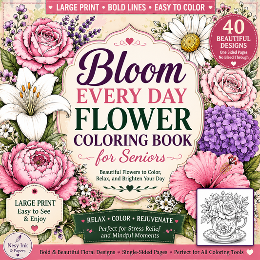 Bloom Every Day: Large Print Flower Coloring Book for Seniors – 40 Easy Floral Designs for Relaxation & Stress Relief