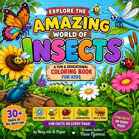 Explore the Amazing World of Insects Coloring Book | Large Print Educational Bug Coloring Book for Kids, Adults & Seniors | Printable PDF