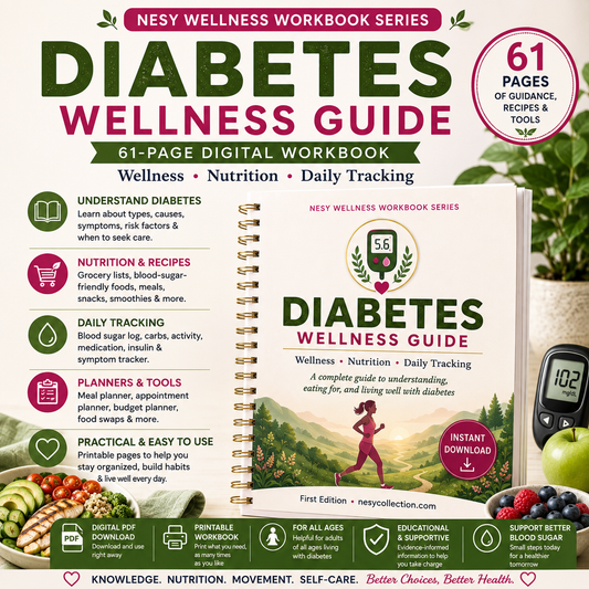 Diabetes Wellness Guide & Workbook | 61-Page Blood Sugar Tracker, Meal Planner, Recipes & Nutrition PDF