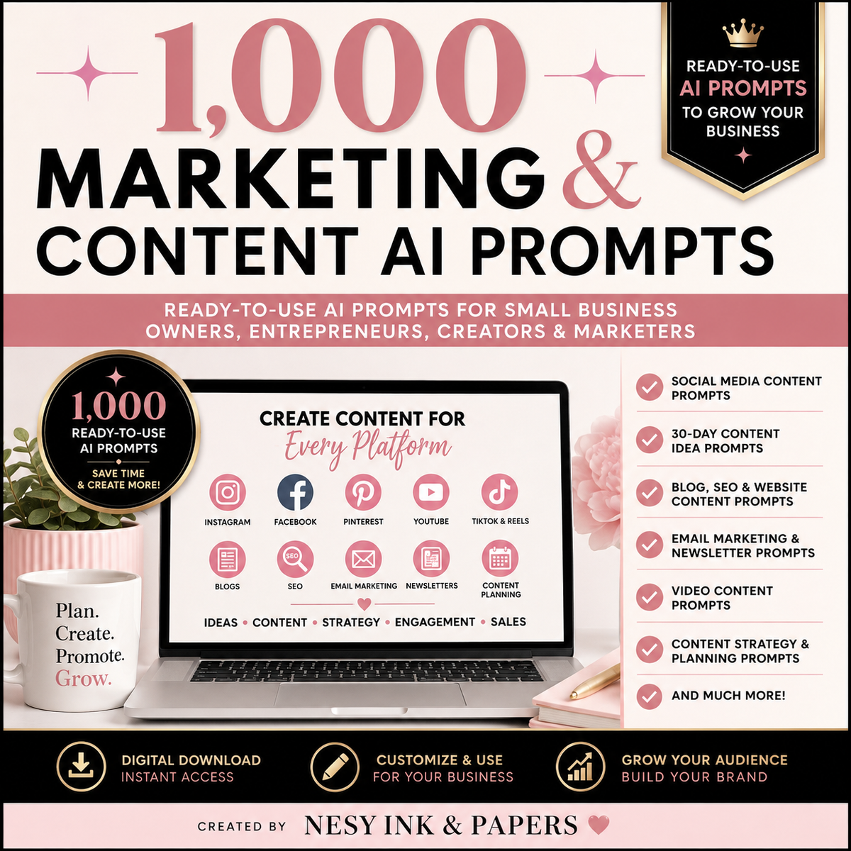 1,000 Marketing & Content AI Prompts – Social Media, SEO, Email, Blog & Business Marketing Prompt Collection