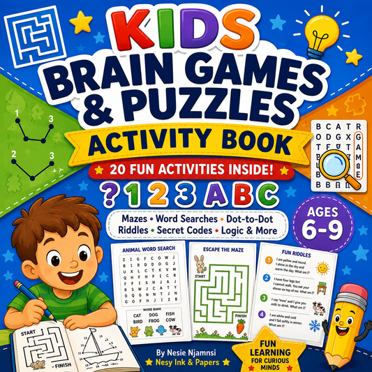 Kids Brain Games & Puzzle Activity Book – 20 Printable Learning Activities for Ages 6–9 | PDF Download