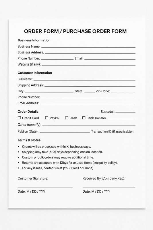 ORDER FORM / PURCHASE ORDER FORM