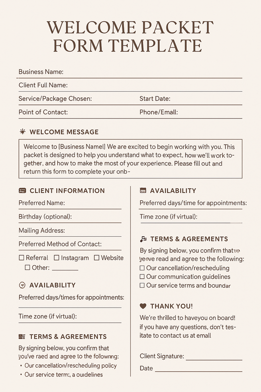WELCOME PACKET FORM TEMPLATE