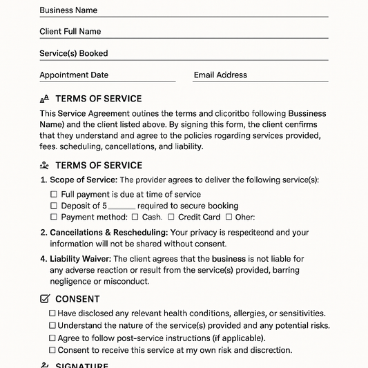 SERVICE AGREEMENT & CONSENT FORM