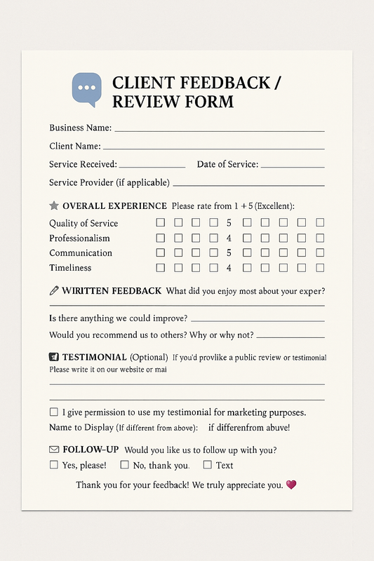CLIENT FEEDBACK / REVIEW FORM
