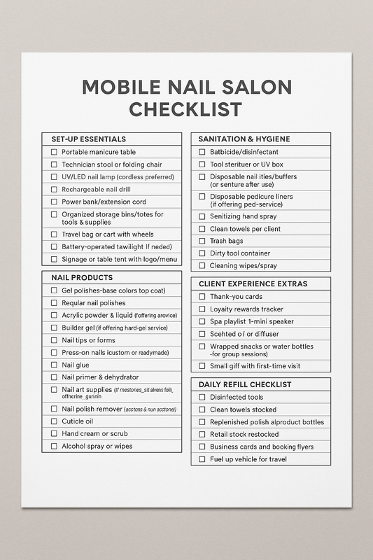 MOBILE NAIL SALON CHECKLIST
