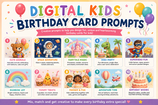 Kids Birthday Card AI Prompt Pack – 25 Printable Greeting Card Prompts