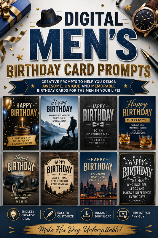 Men's Birthday Card AI Prompt Pack – 25 Printable Greeting Card Prompts