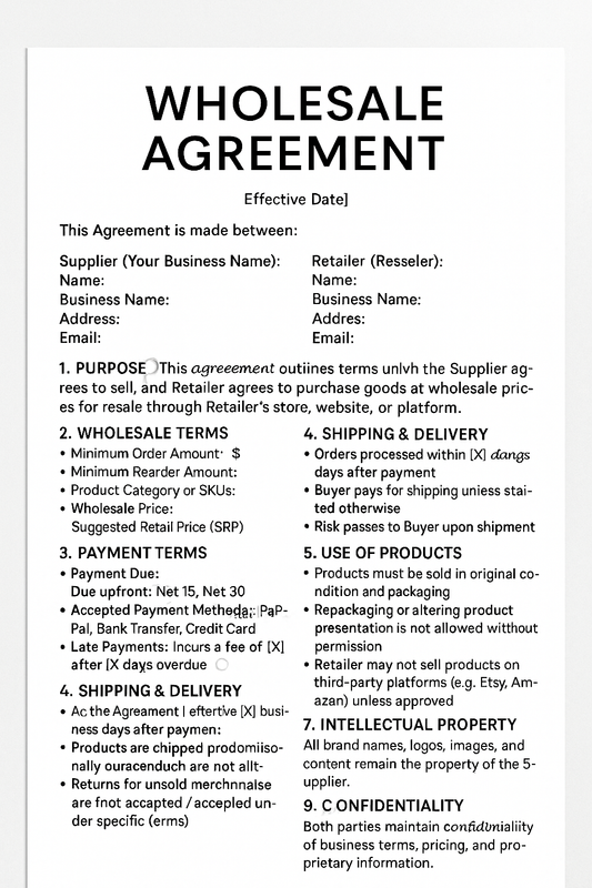 WHOLESALE AGREEMENT TEMPLATE