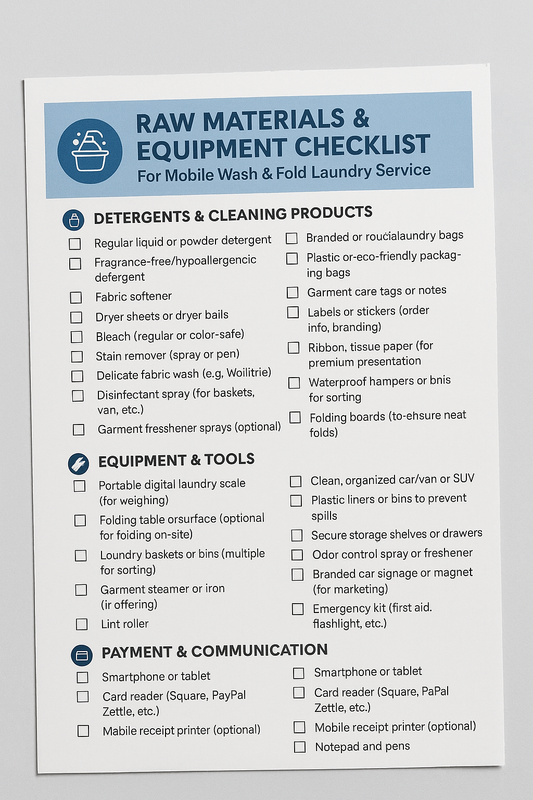WASH & FOLD LAUNDRY SERVICE (MOBILE) CHECKLIST