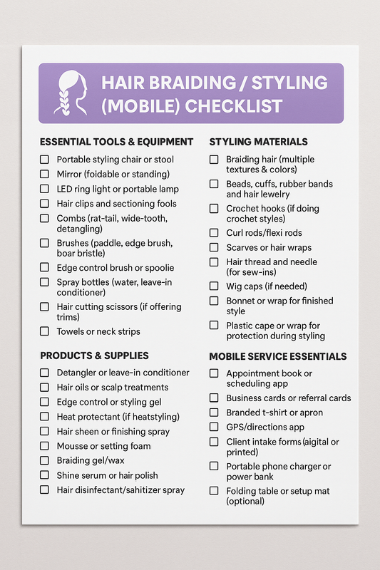 HAIR BRAIDING / STYLING (MOBILE) CHECKLIST