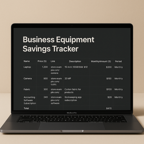 Raw materials and equipment Notion template