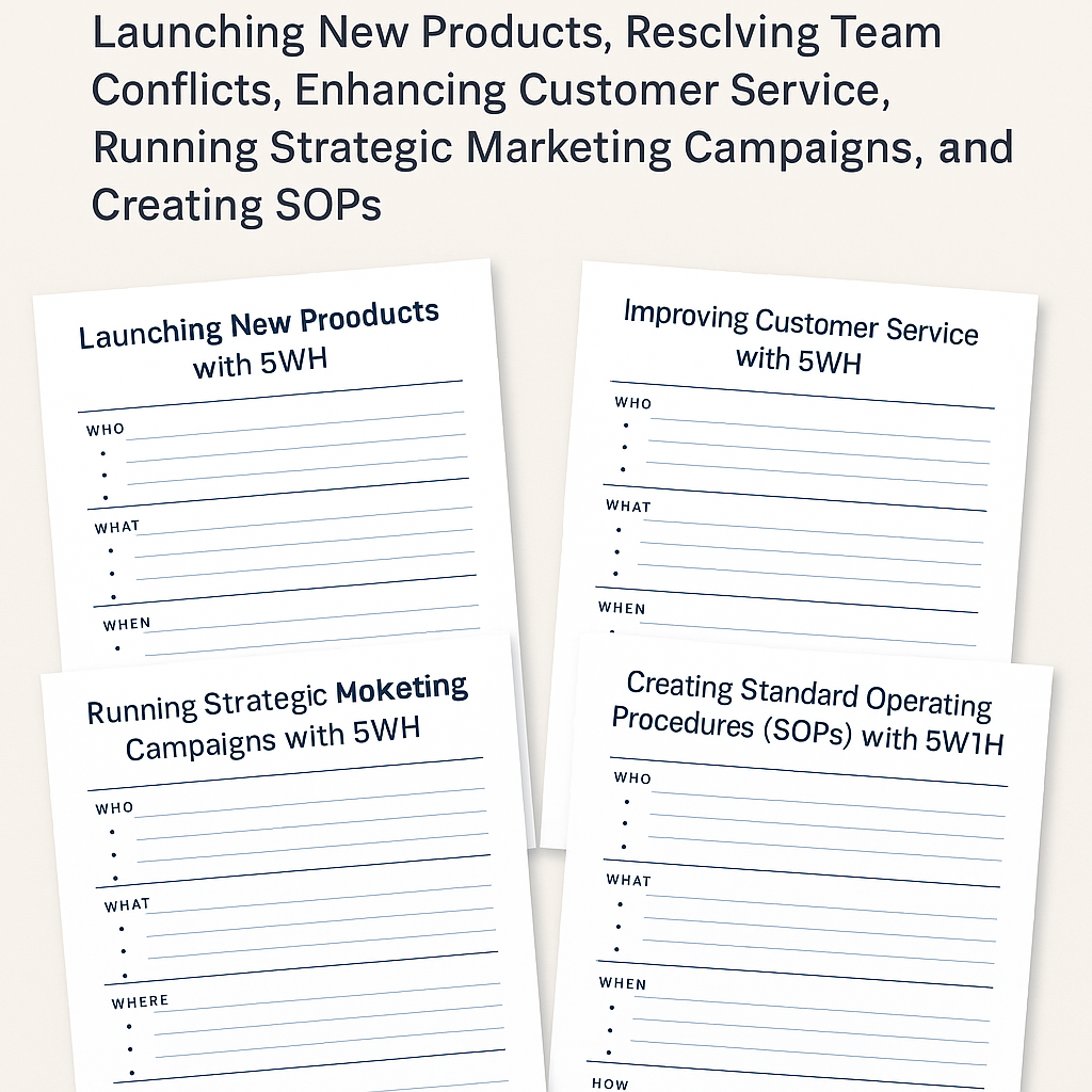 5W1H BUSINESS SOLUTIONS TEMPLATES: LAUNCHING NEW PRODUCTS, RESOLVING TEAM CONFLICTS, ENHANCING CUSTOMER SERVICE, RUNNING STRATEGIC MARKETING CAMPAIGNS, AND CREATING SOPS