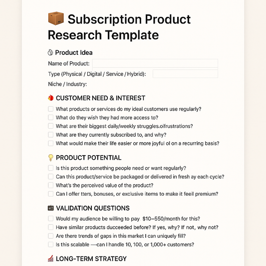 SUBSCRIPTION PRODUCT RESEARCH TEMPLATE