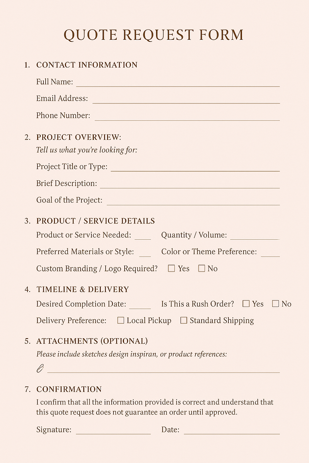 QUOTE REQUEST FORM TEMPLATE