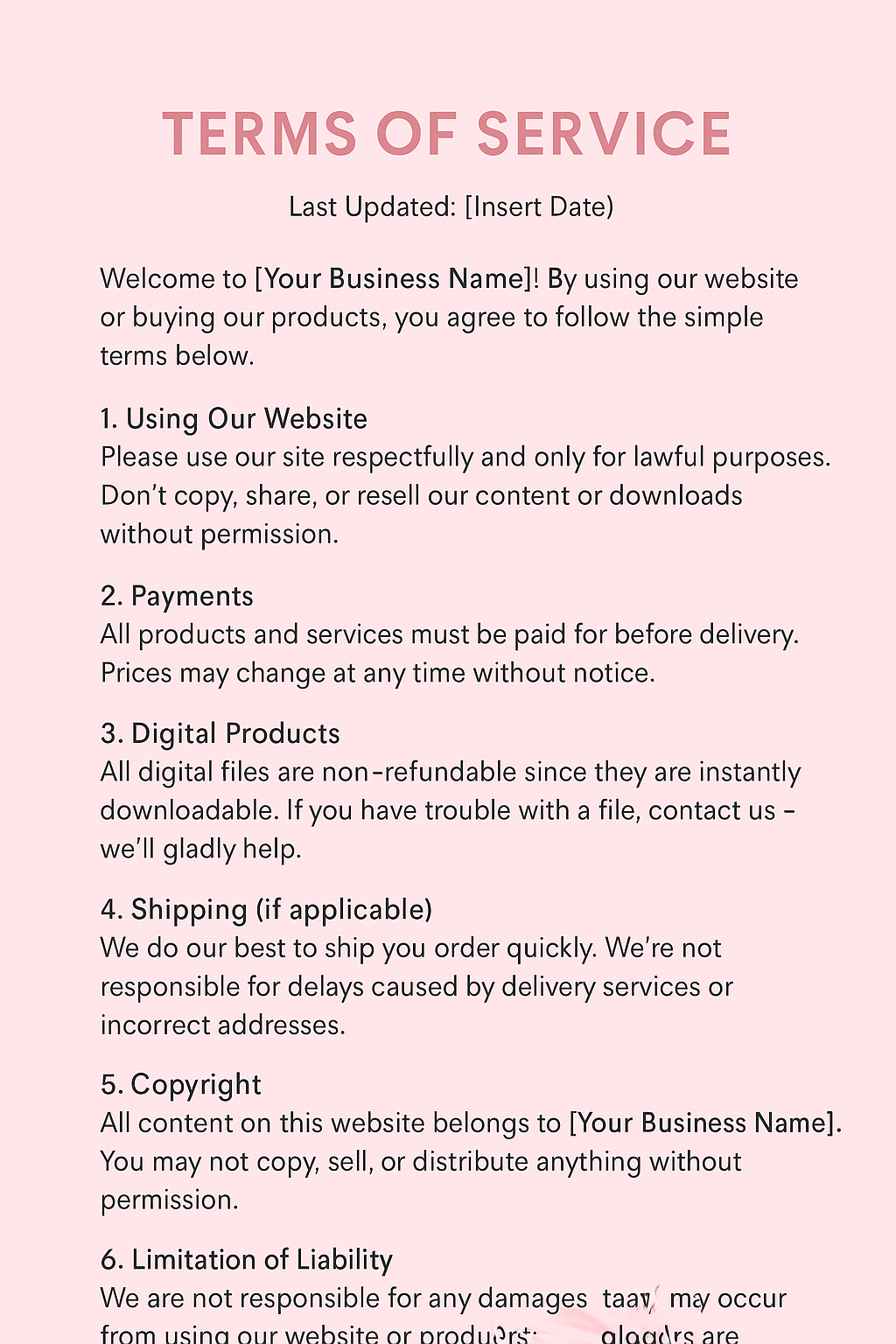 TERMS OF SERVICE TEMPLATE