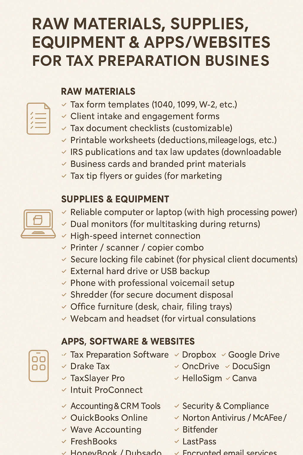 TAX PREPARATION BUSINESS CHECKLIST