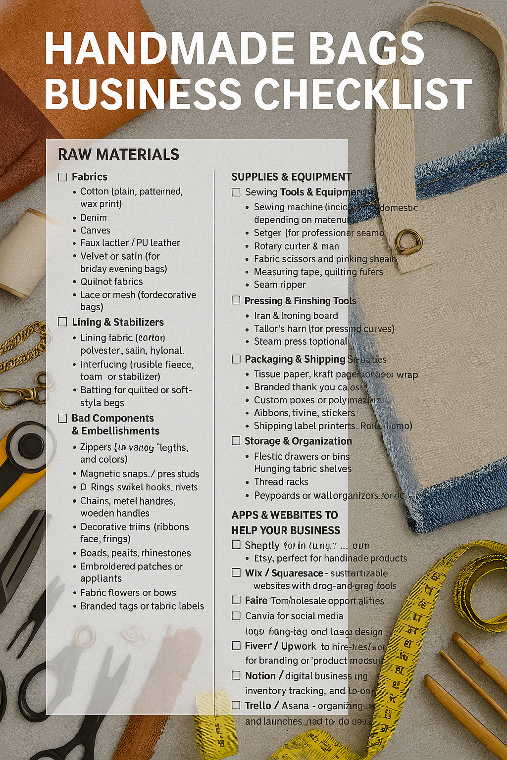 HANDMADE BAGS BUSINESS CHECKLIST