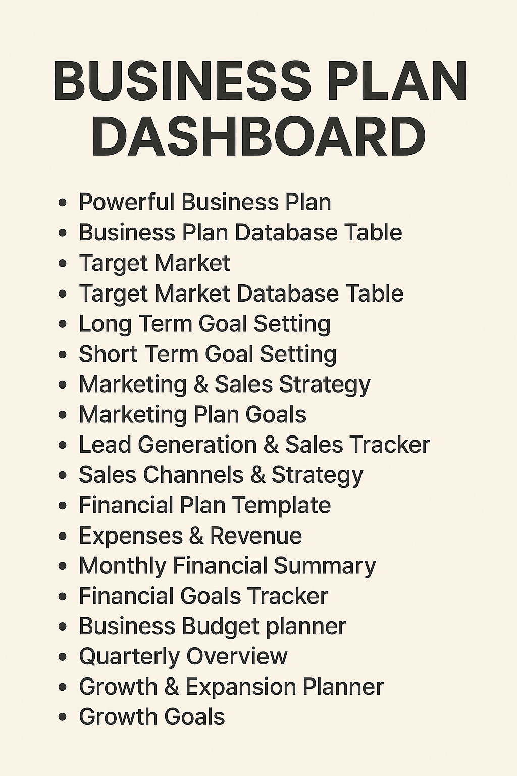 BUSINESS PLAN DASHBOARD