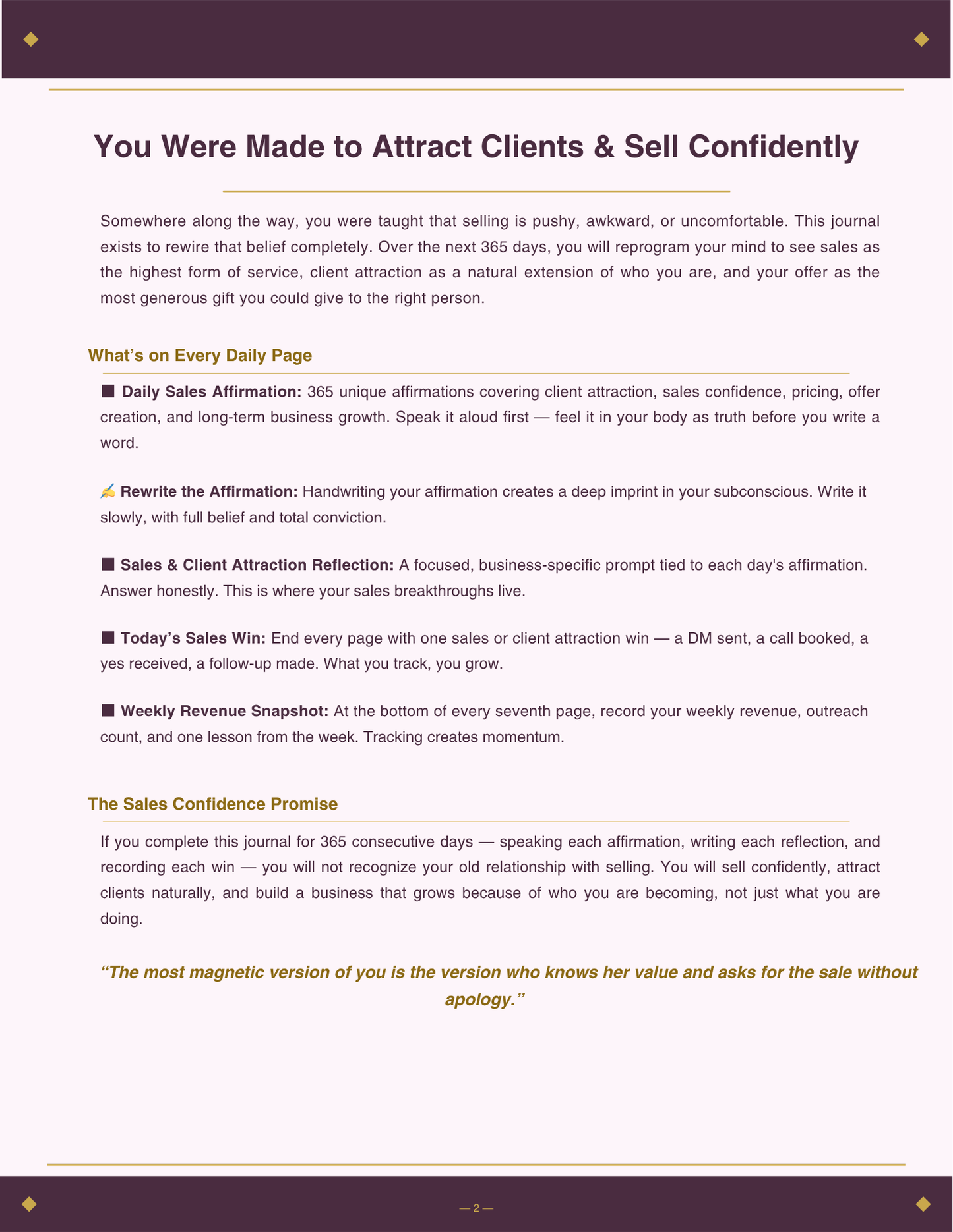 Client Attraction & Sales Confidence Journal — 365-Day Printable Affirmation Journal for Entrepreneurs | Daily Sales Mindset, Client Attraction & Revenue Growth Planner for Small Business Owners | PDF Instant Download