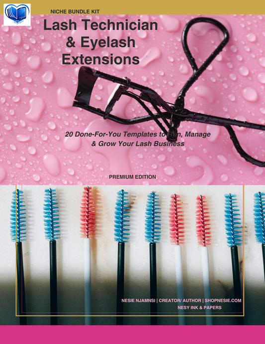 Lash Technician Bundle: 20 Editable Templates for Lash Techs, Eyelash Extension Business Forms, Intake, Pricing, Policies & Marketing Kit