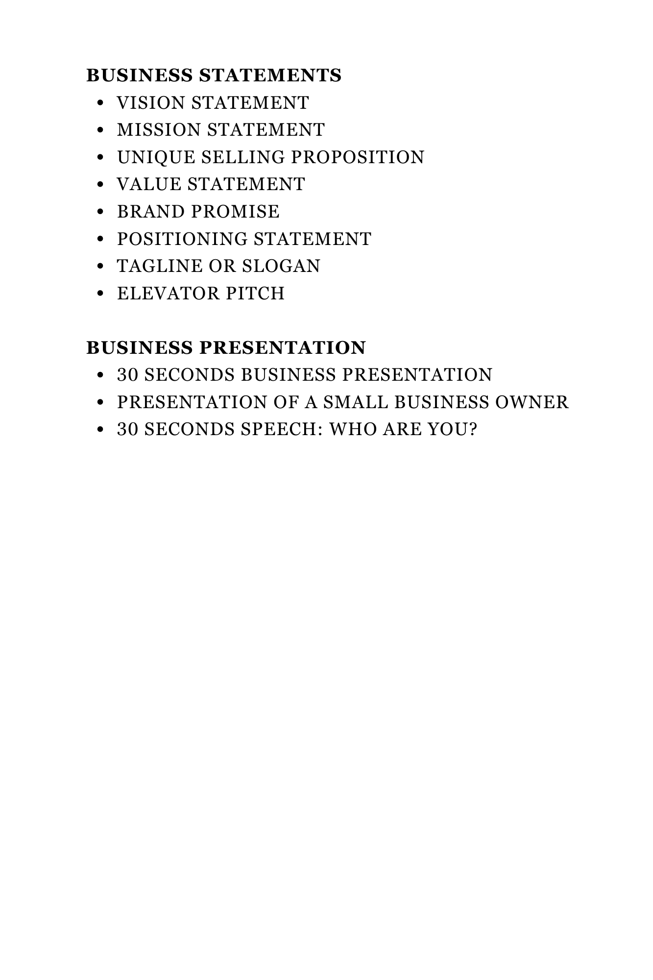 FORMULA BOOKLET ON BUSINESS STATEMENTS & BUSINESS PRESENTATION