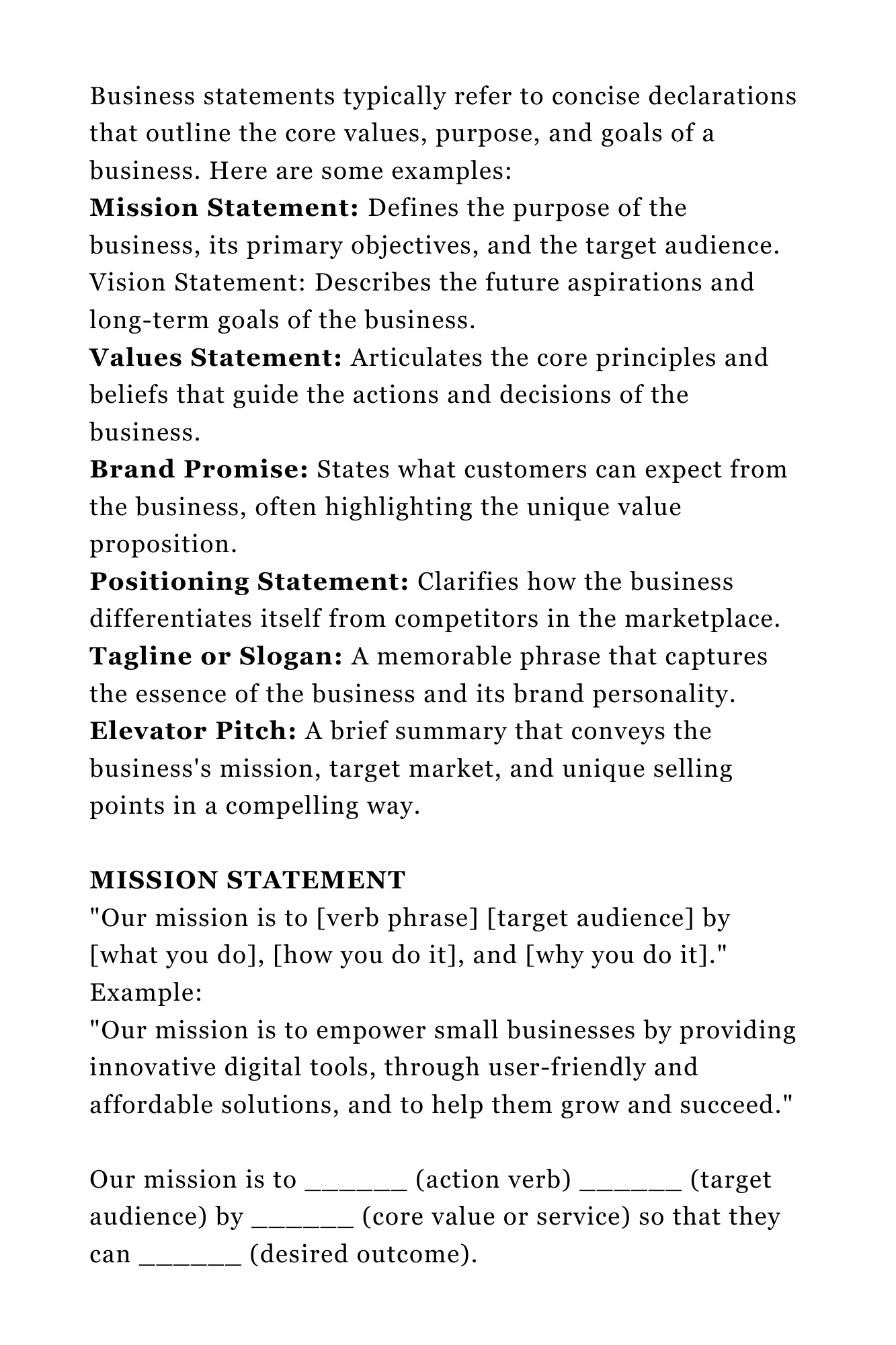 FORMULA BOOKLET ON BUSINESS STATEMENTS & BUSINESS PRESENTATION