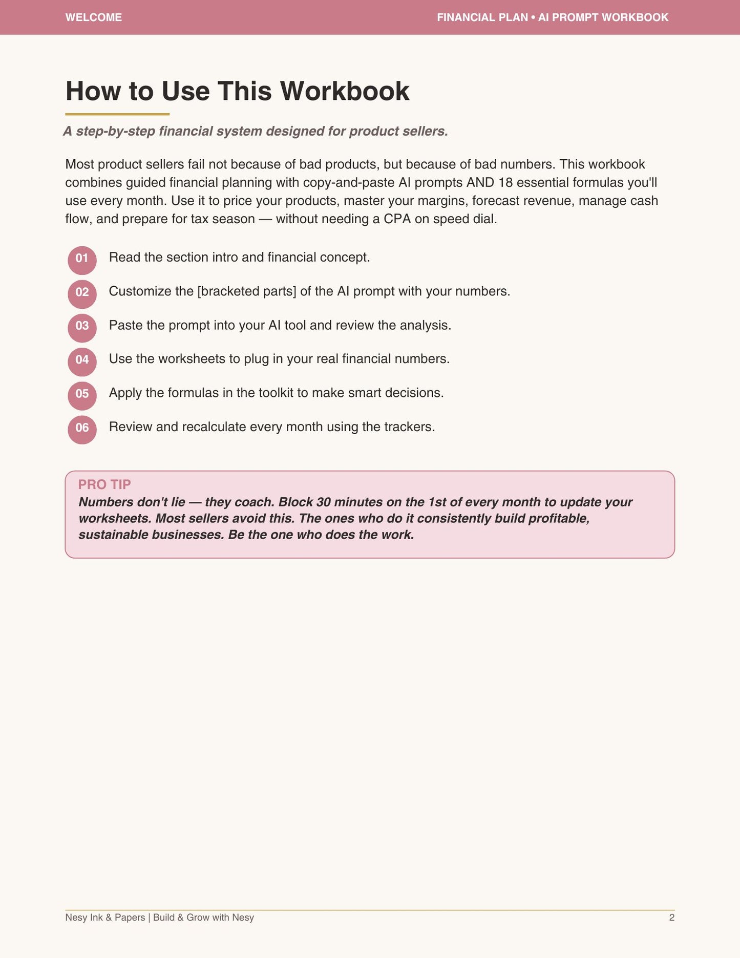 Financial Plan Workbook for Product Sellers | Pricing & Profit