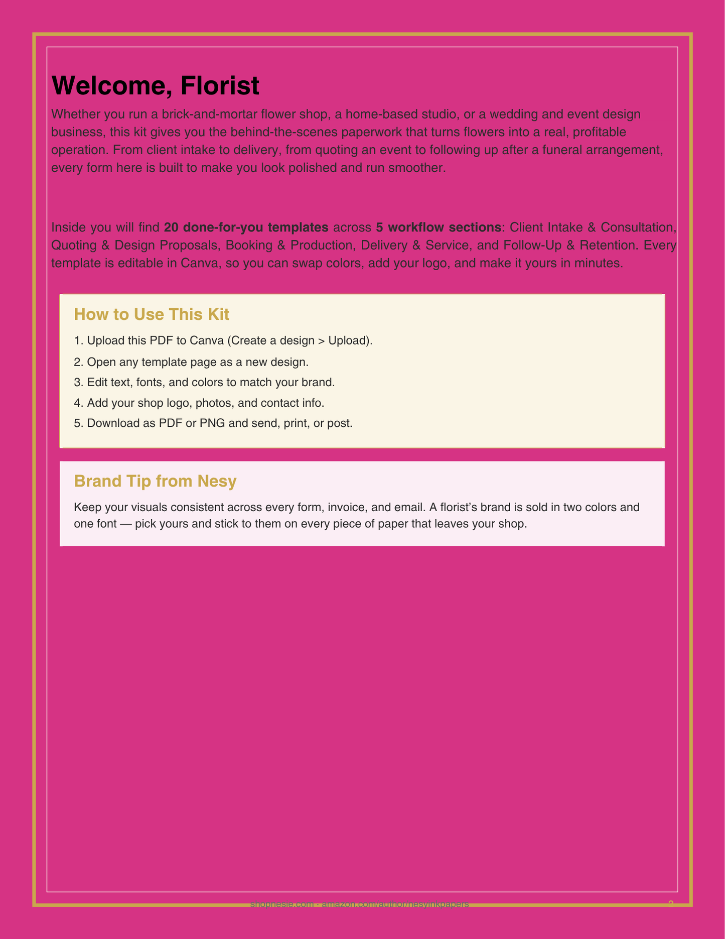 Florist Business Templates Bundle | 20 Canva Editable Forms for Flower Shops, Weddings & Events