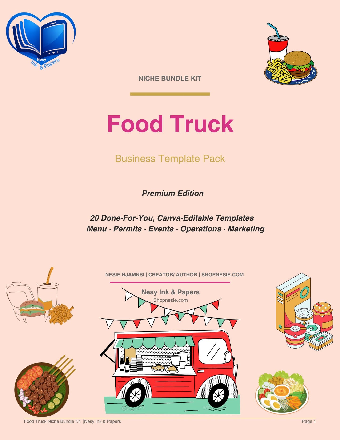 Food Truck Business Templates Bundle | 20 Editable Canva Forms for Mobile Food Vendors, Festivals & Catering – Premium Edition