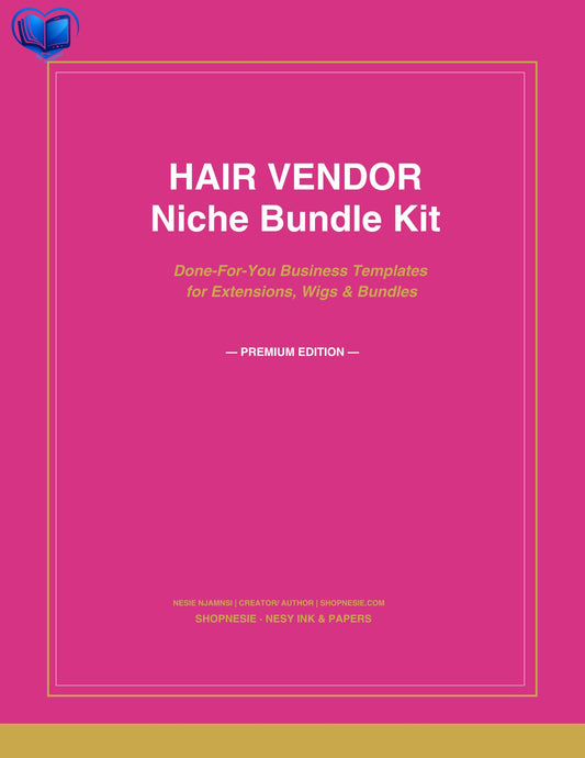 Hair Vendor Business Bundle Kit | 20 Editable Canva Templates for Hair Extensions, Wigs & Bundles Sellers | Order Forms, Inventory Tracker, Pricing, Shipping & Marketing | Premium Edition