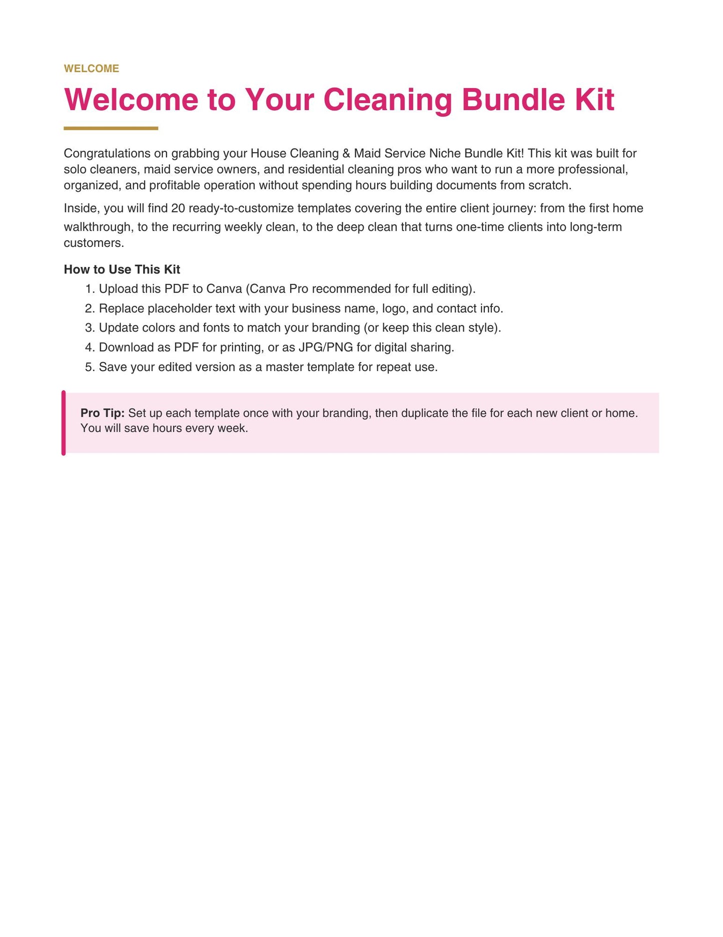 House Cleaning & Maid Service Templates Bundle | 20 Done-For-You Canva Templates for Cleaning Business Owners