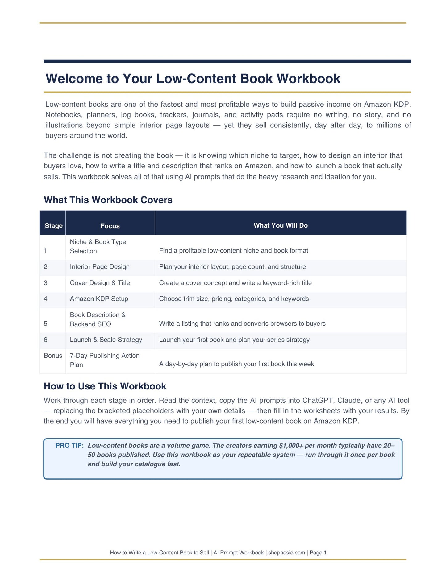 How to Write a Low-Content Book to Sell – AI Prompt Workbook | Notebooks, Planners, Log Books & Trackers for KDP Publishers