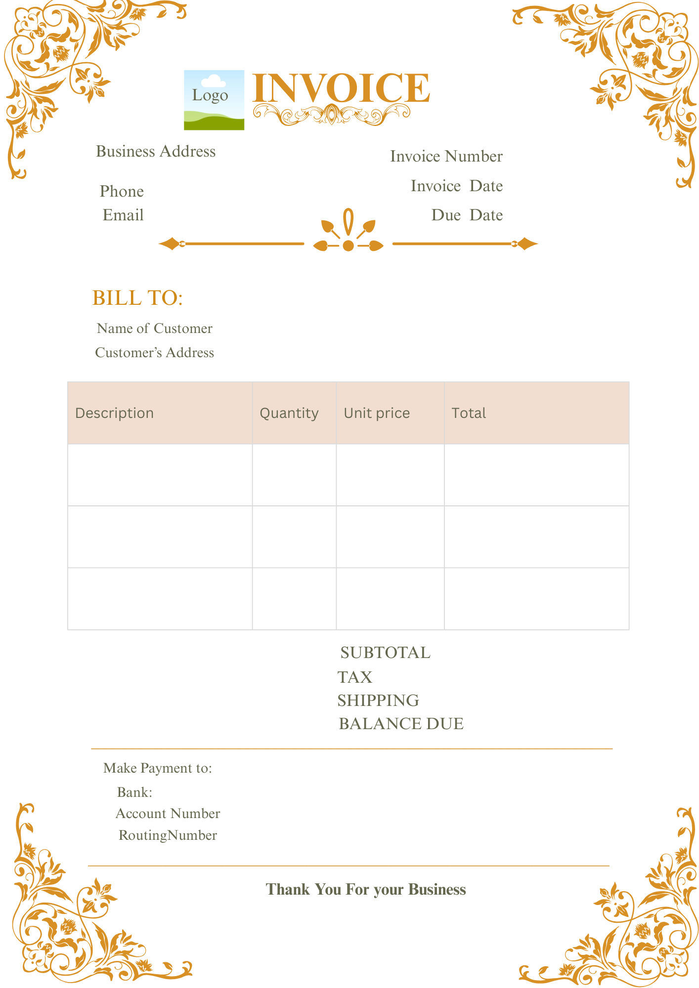 Customizable Canva Invoice Template – Printable Invoice for Small Business Owners