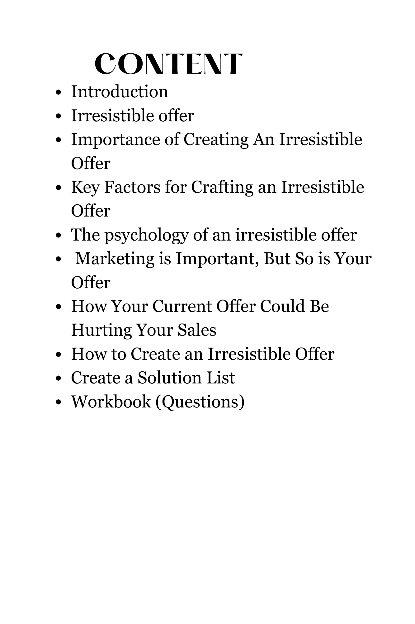 CREATING AN IRRESISTIBLE OFFER WORKBOOK