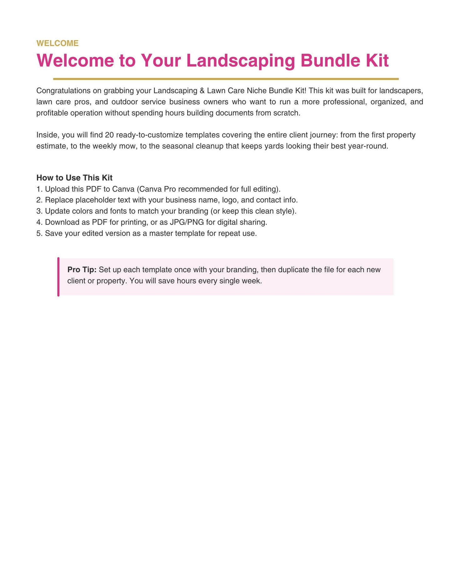 Landscaping & Lawn Care Templates Bundle | 20 Done-For-You Canva Templates for Landscapers & Lawn Care Businesses