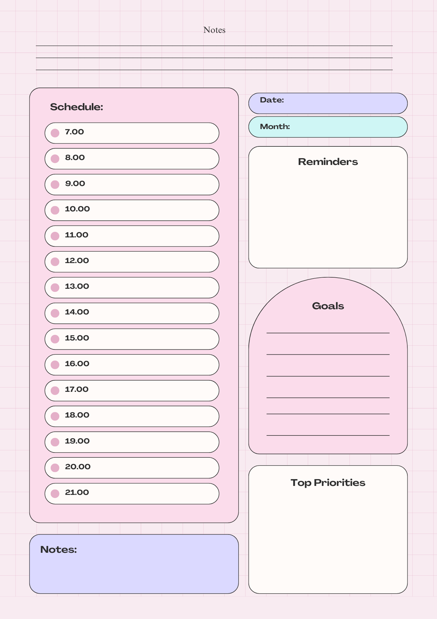 Pink Monthly Planner