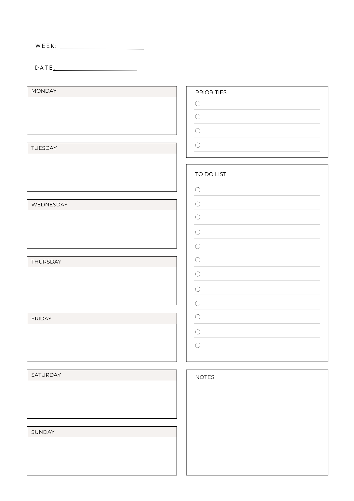 Black & White Monthly Planner