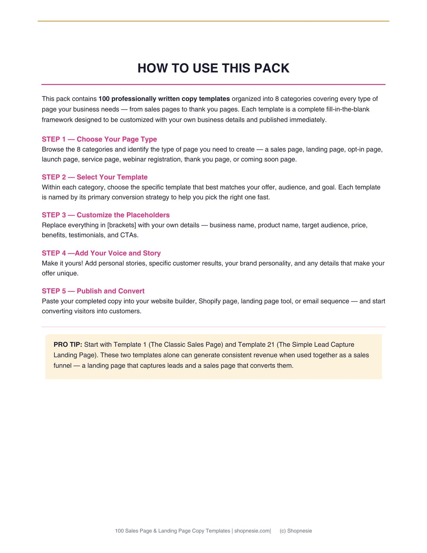 100 Done-For-You Sales Page & Landing Page Copy Templates for Small Businesses | Fill-in-the-Blank Copywriting Templates | Sales Pages, Opt-In Pages, Launch Pages, Coaching Pages, Thank You Pages