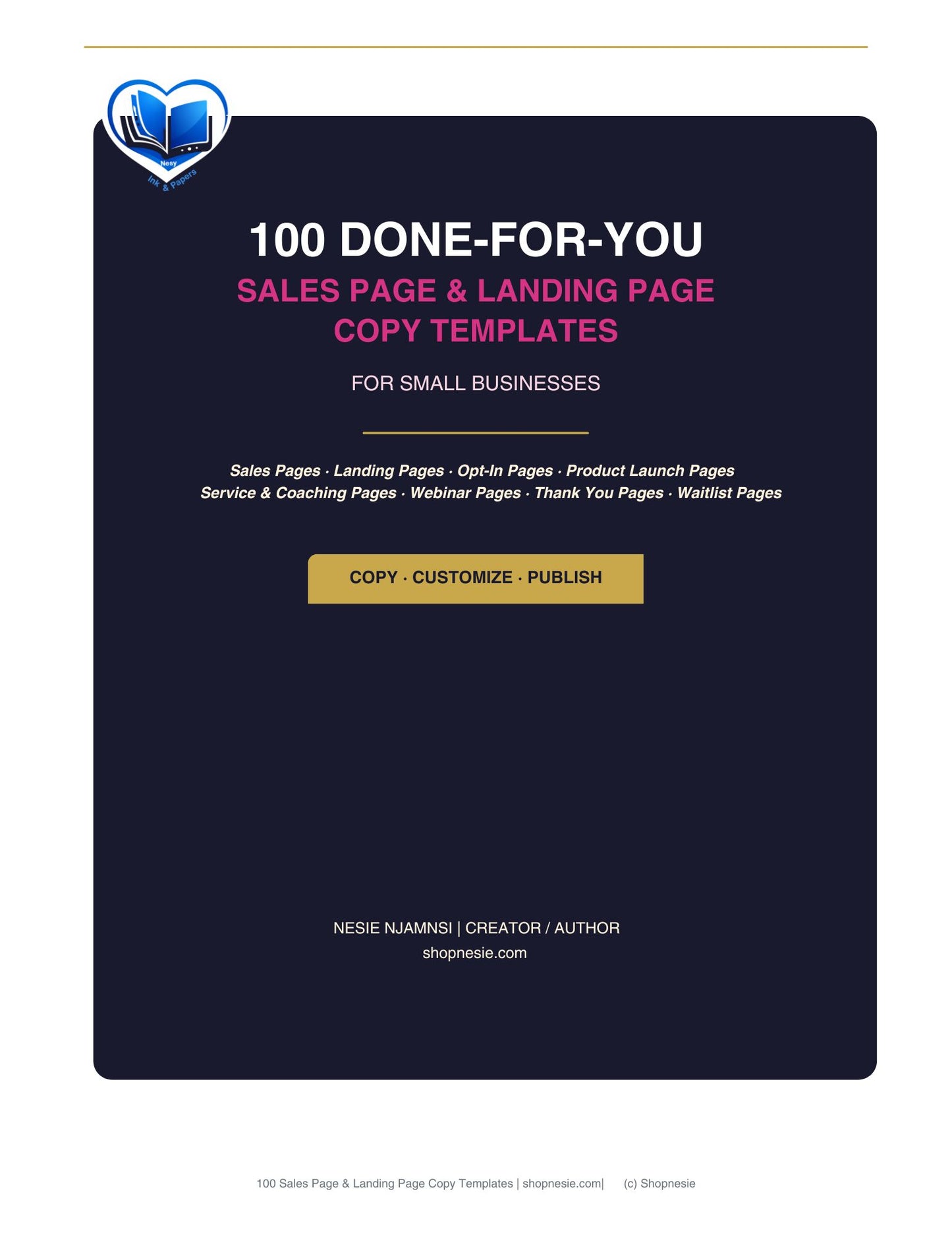 100 Done-For-You Sales Page & Landing Page Copy Templates for Small Businesses | Fill-in-the-Blank Copywriting Templates | Sales Pages, Opt-In Pages, Launch Pages, Coaching Pages, Thank You Pages