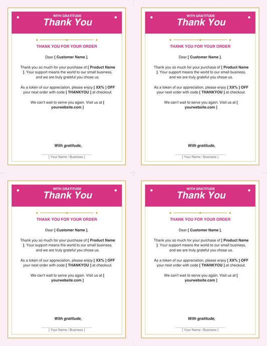Thank You Cards for Small Business | 9 Printable Thank You Note Templates with Discount Codes | Editable PDF for Etsy Sellers